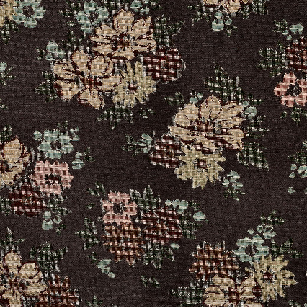Tapestry Flowers with Gold Accents on a Brown Background