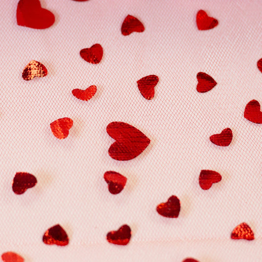 Soft Tulle with Red Hearts