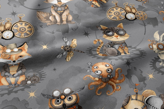 100% Cotton fabric - cat scientists 125 g/m²