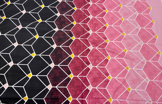 100% Cotton fabric - black and pink geometric patterns 125 g/m²