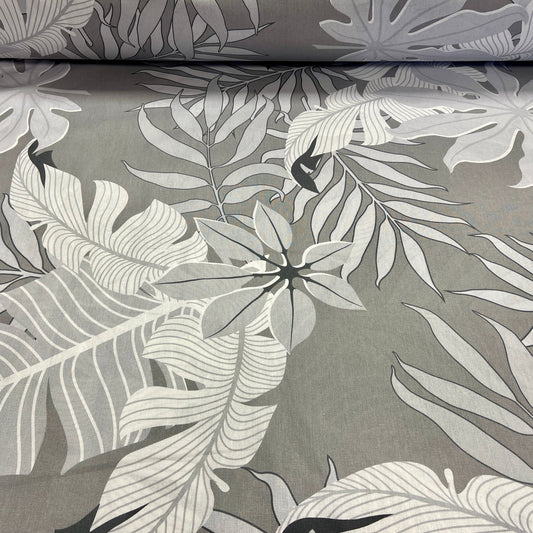 100% Cotton fabric - grey leaf pattern 220cm 125 g/m²