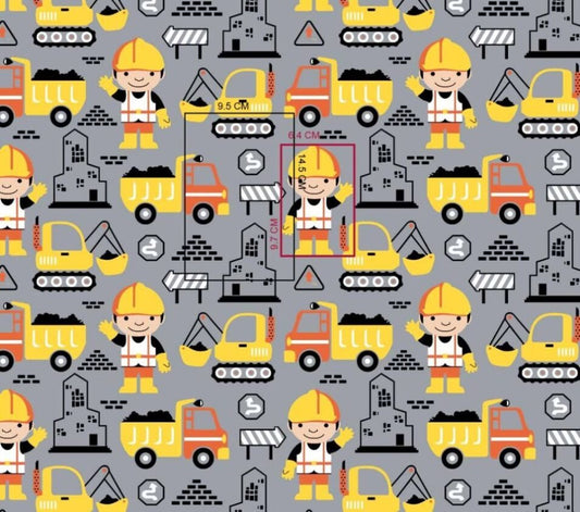 100% Cotton fabric - tractors and builder 125 g/m²