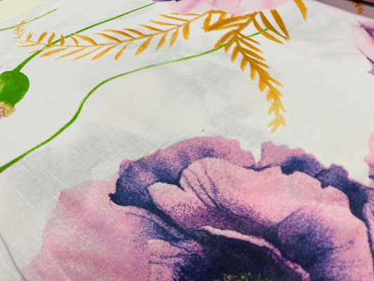 100% cotton fabric - violet poppies 125 g/m²