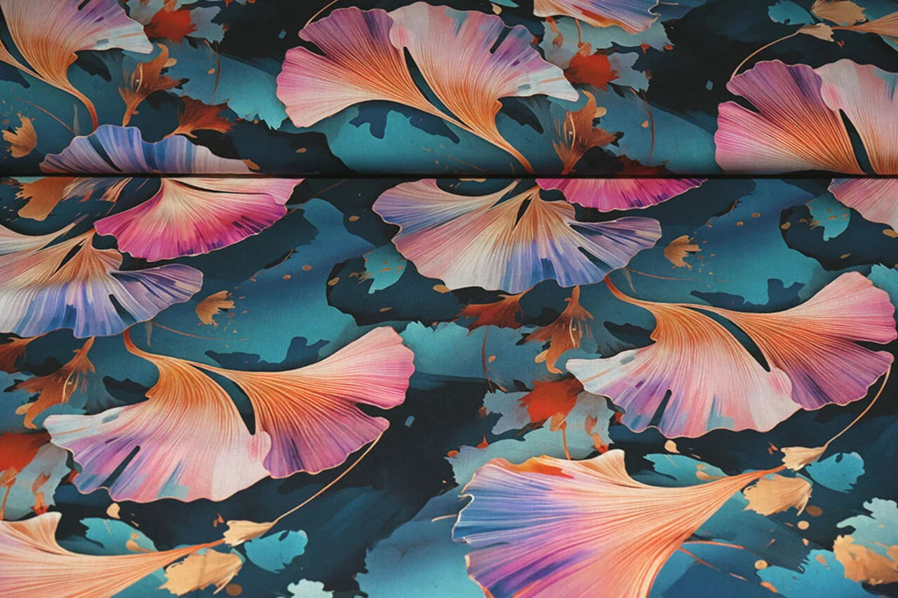 100% Viscose fabric - angel trumpet motif 95 g/m²