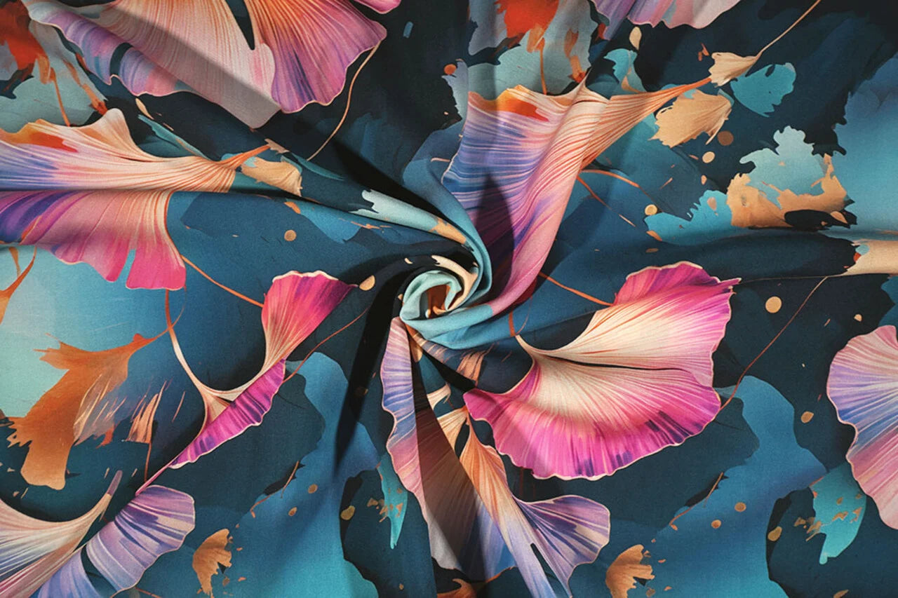 100% Viscose fabric - angel trumpet motif 95 g/m²