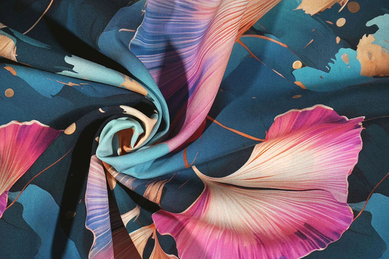 100% Viscose fabric - angel trumpet motif 95 g/m²