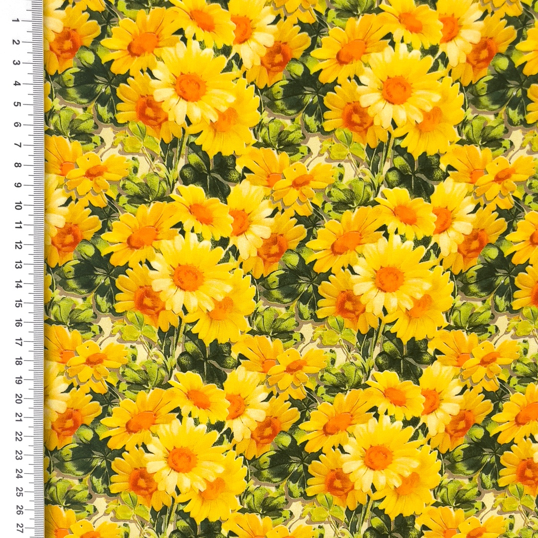 100% Viscose fabric - yellow flower meadow 110 g/m²