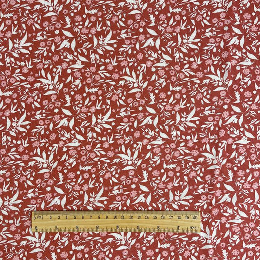 100% Viscose fabric - pink floral pattern 125 g/m²