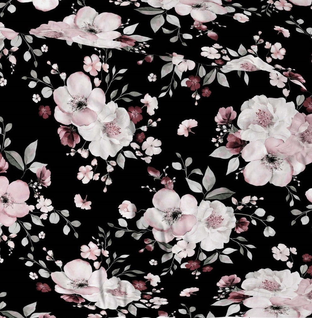 100% Cotton Fabric - Cherry Blossoms on Black