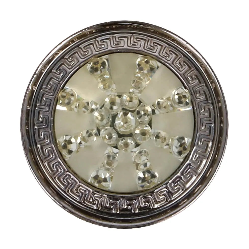 Decorative button with rhinestones in the center, silver