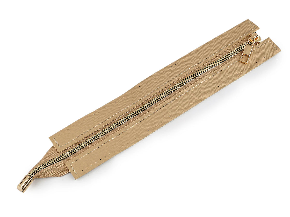 Bag zipper with faux leather trim – beige