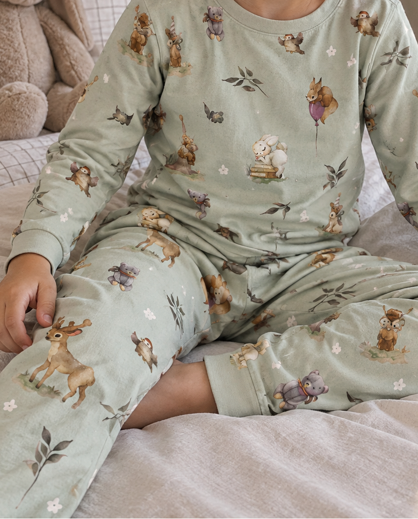 100% Cotton Flannel with Flowers on a Green-Gray Background