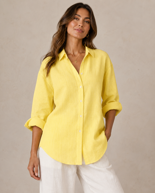 100% Softened Linen Fabric - Yellow-Green 165 g/m²
