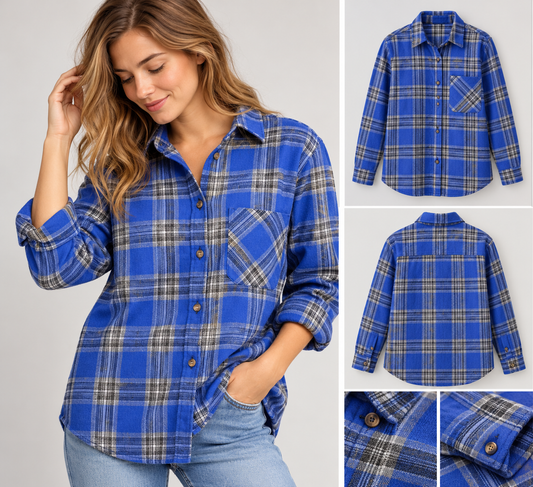 Royal blue check flannel