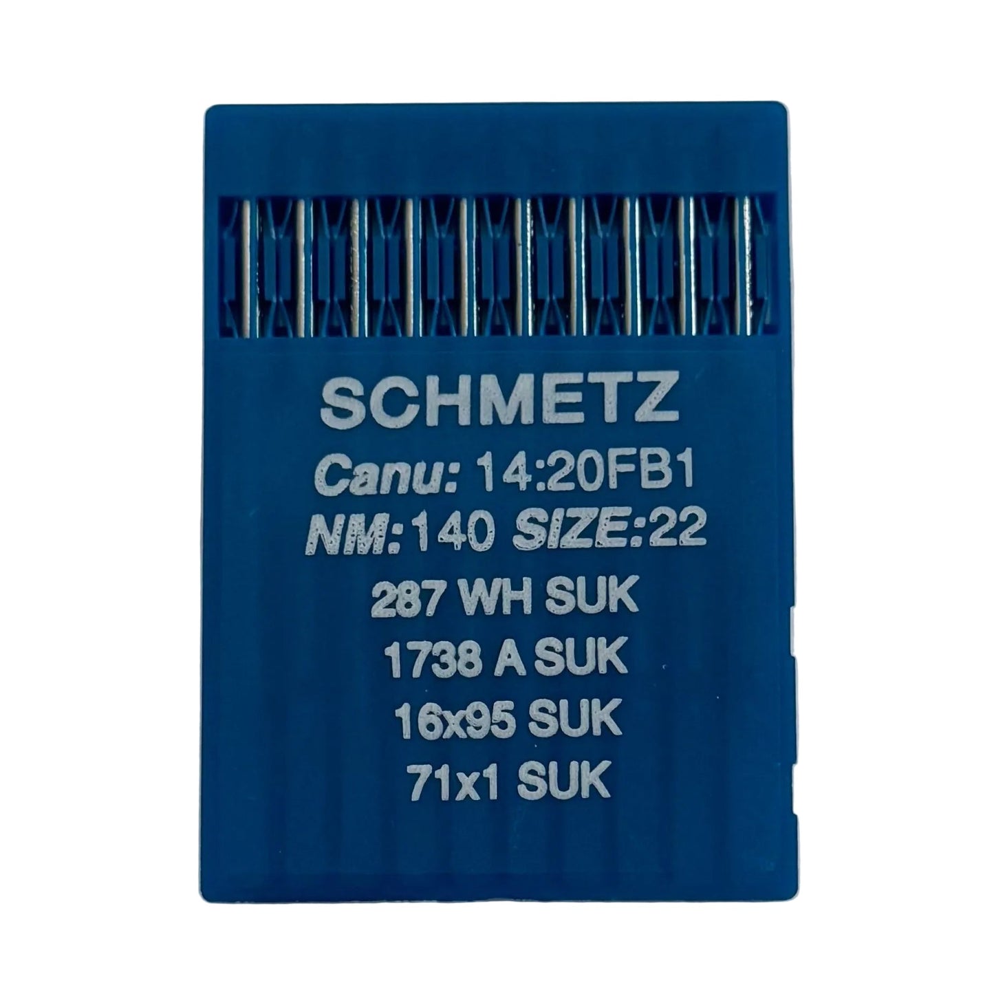 Image des aiguilles industrielles pour machines à coudre SCHMETZ DBx1 SUK – pour maille et denim (10 pcs) – disponible chez Šarlotes audumi