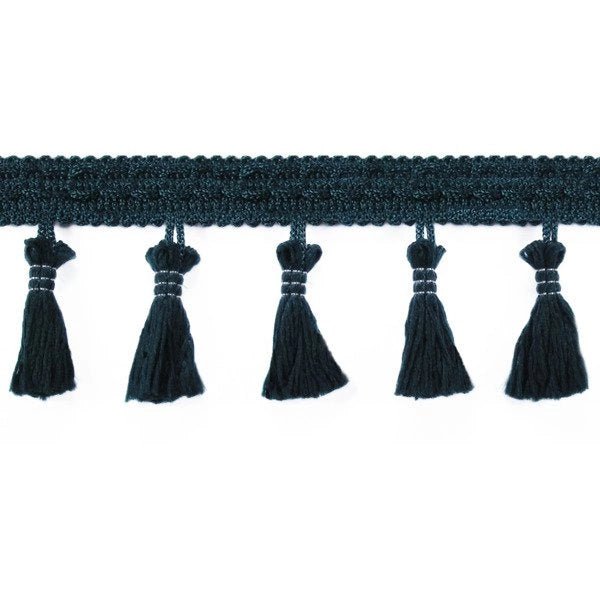 Image of fringe ribbon with tassels 55 mm - dark green – available at Charlotte's Fabrics