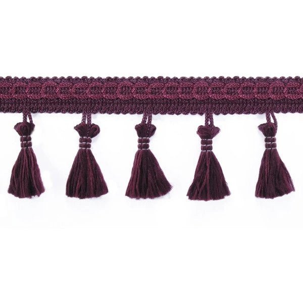 Image of fringe ribbon with tassels 55 mm - dark plum shade – available at Charlotte's Fabrics