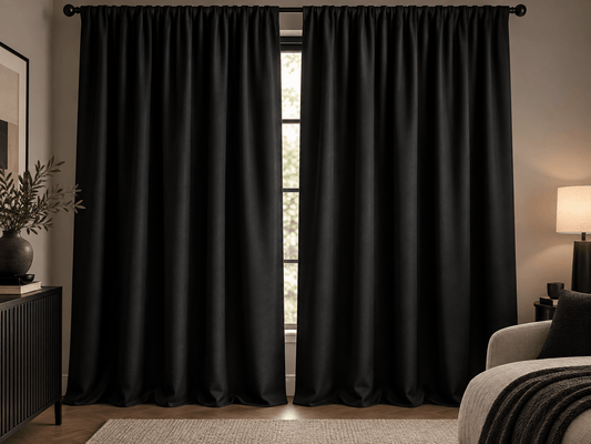 Image of Blackout curtain fabric for complete light blocking - black – available online at Šarlotes audumi