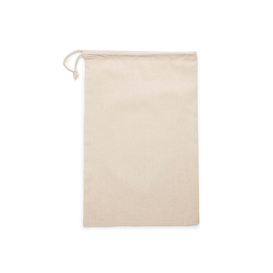 Image of a natural cotton drawstring bag 30x45 140 g/m² – available at Šarlotes audumi