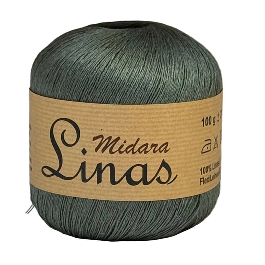 Bild mit Garn und Leinenfäden Midara Linas – 100 g/600 m – erhältlich bei Šarlotes audumi