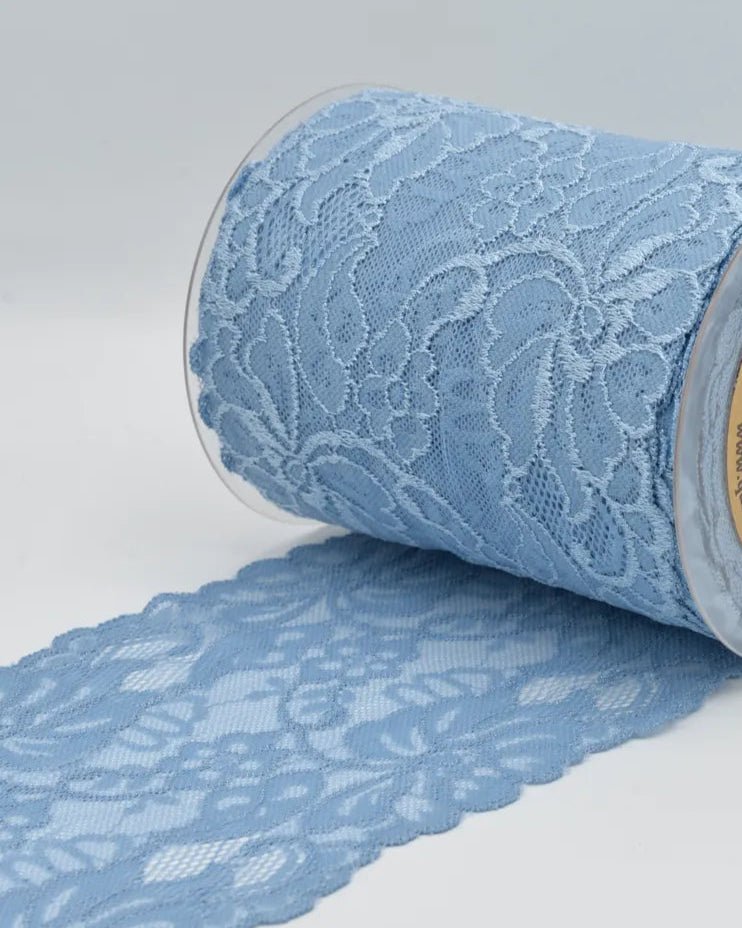 Dentelle élastique - 15 cm - gris bleu clair