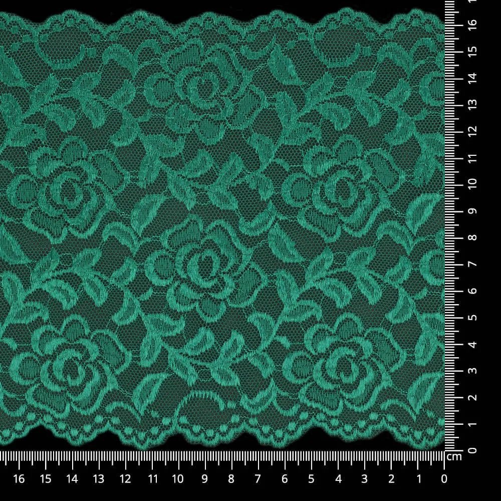 Attēls ar Elastīgā neilona mežģīne 16 cm - smaragda – pieejams Šarlotes audumi