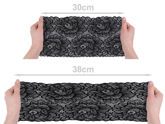 Elastic polyester lace - 15.5 cm black
