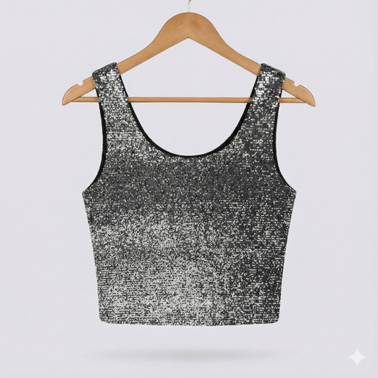 Image with sequin fabric - black silver 285 g/m² – available at Šarlotes audumi