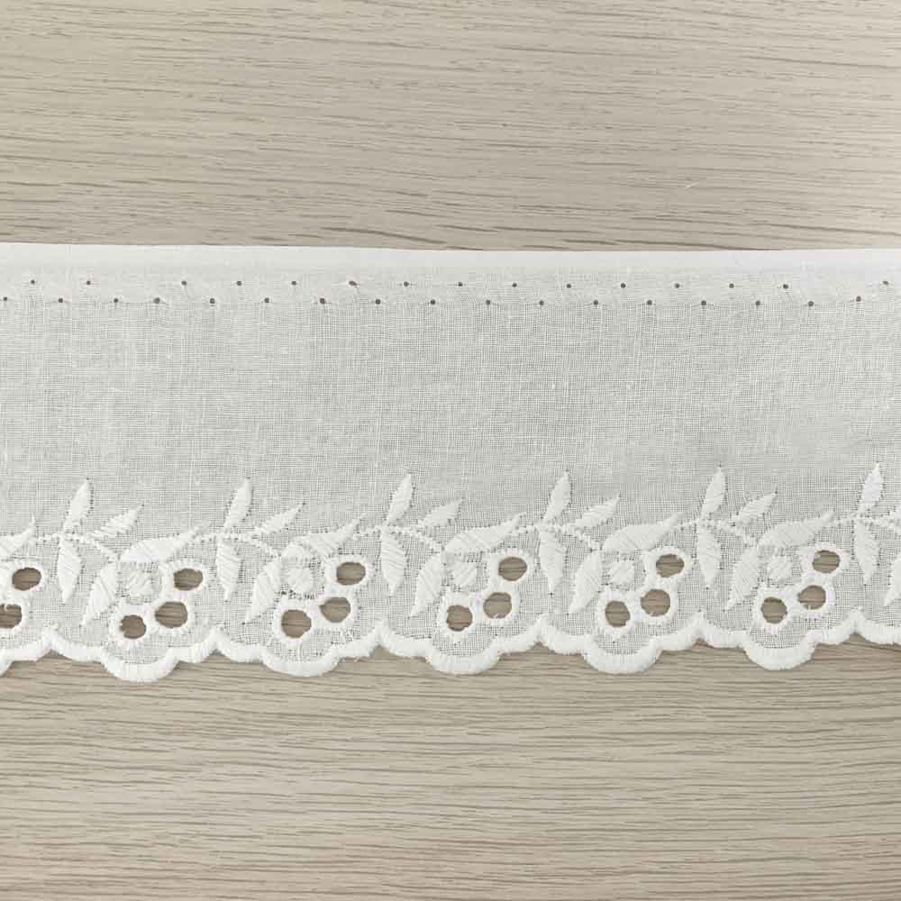 Embroidered cotton lace - 5 cm white