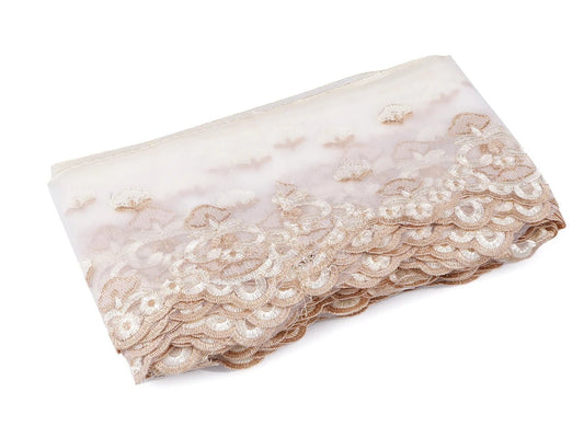 Embroidered lace - 17 cm champagne tone with beige
