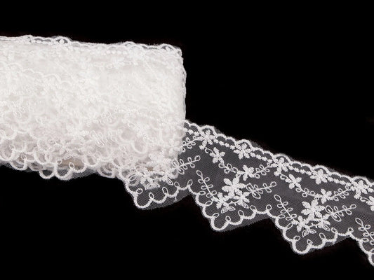 Embroidered lace - 6.5 cm white