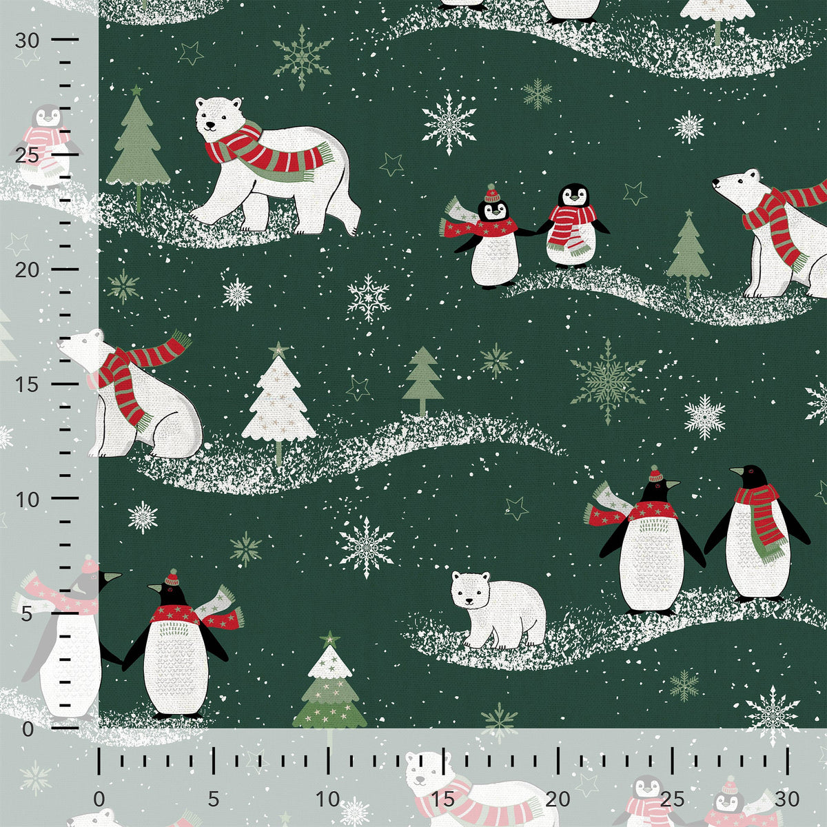 Image with canvas fabric and Christmas motif on dark green – available online at Šarlotes audumi