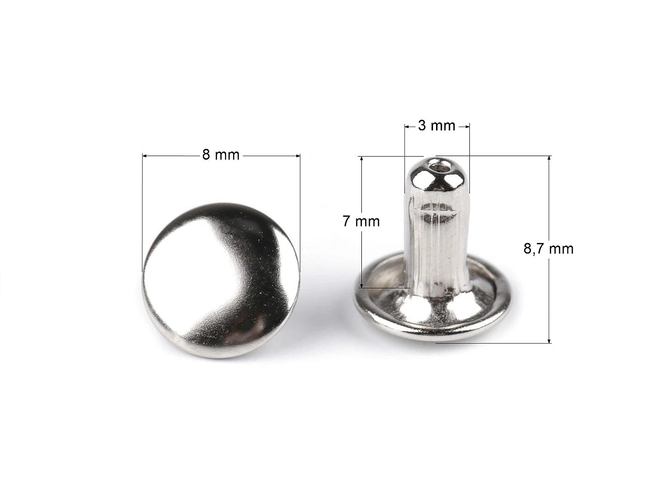 Kniedes metāla divpusējas Ø8 mm - (100 gb)