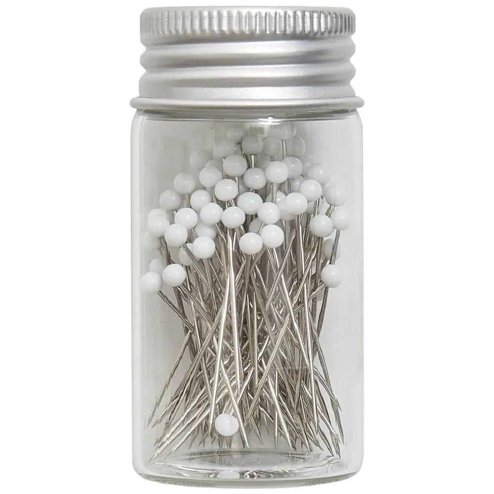 Image of glass-headed pins 0.65×34 mm, white, Hobby Gift – available at Charlotte's Fabrics