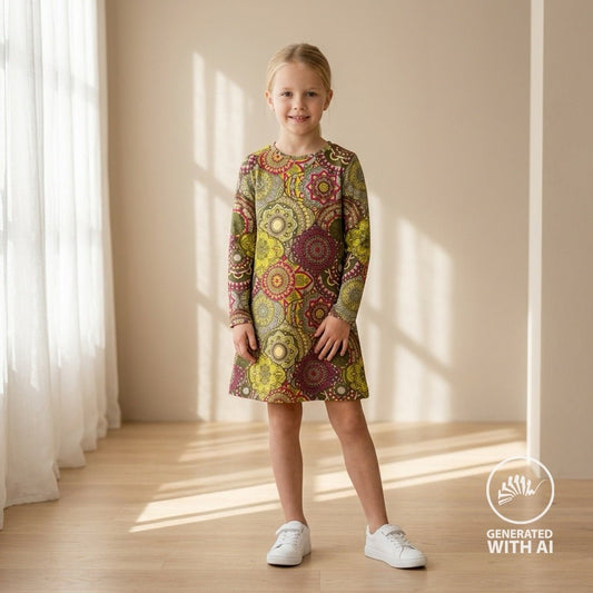 Image of cotton loopback knit with insulation and mandalas – available online at Šarlotes audumi