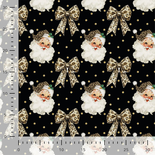 Image of cotton loopback knit with insulation—Santa Claus and bows, available online at Šarlotes Audumi