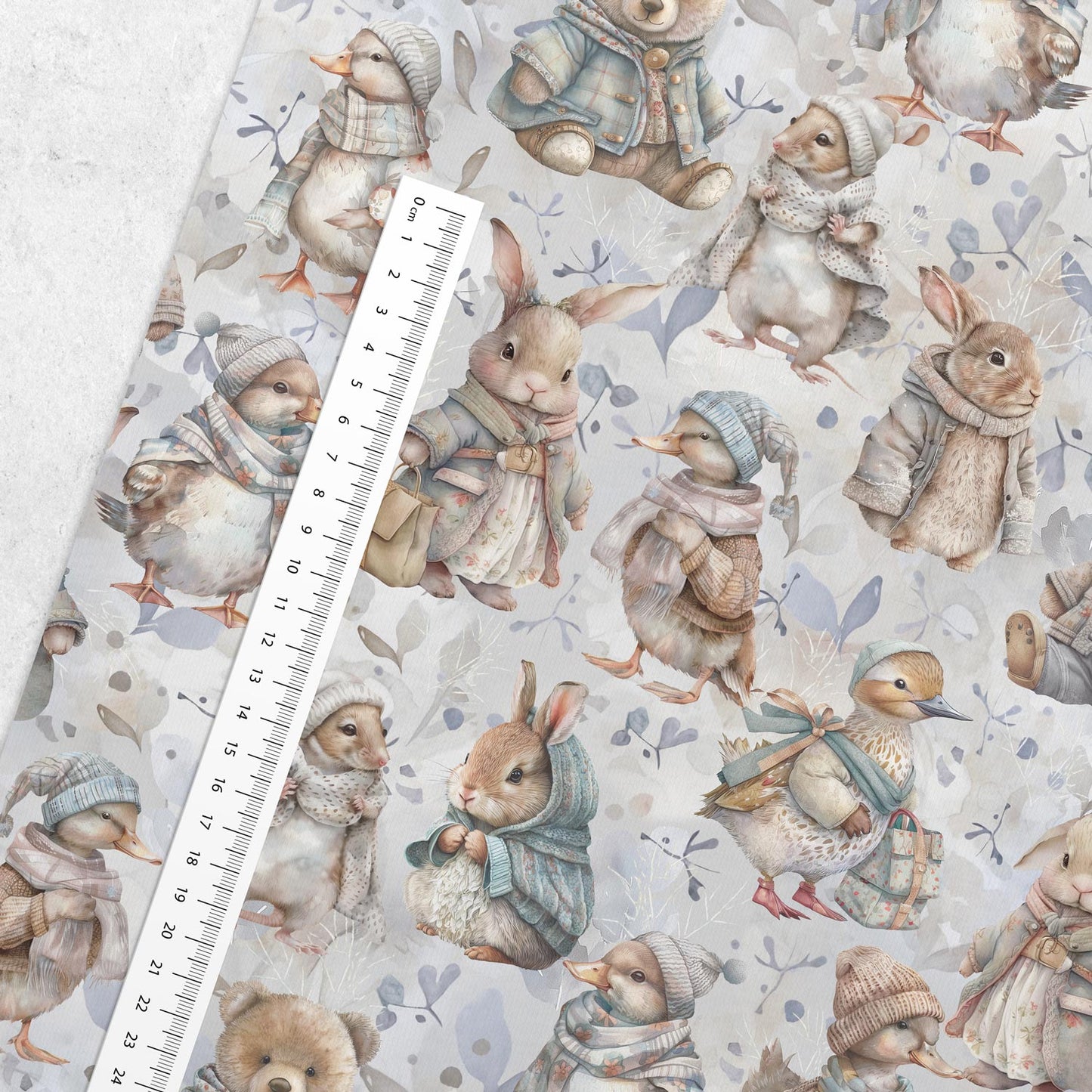 image of cotton loopback knit - farm animals in winter 250 g/m² – available at Šarlotes audumi