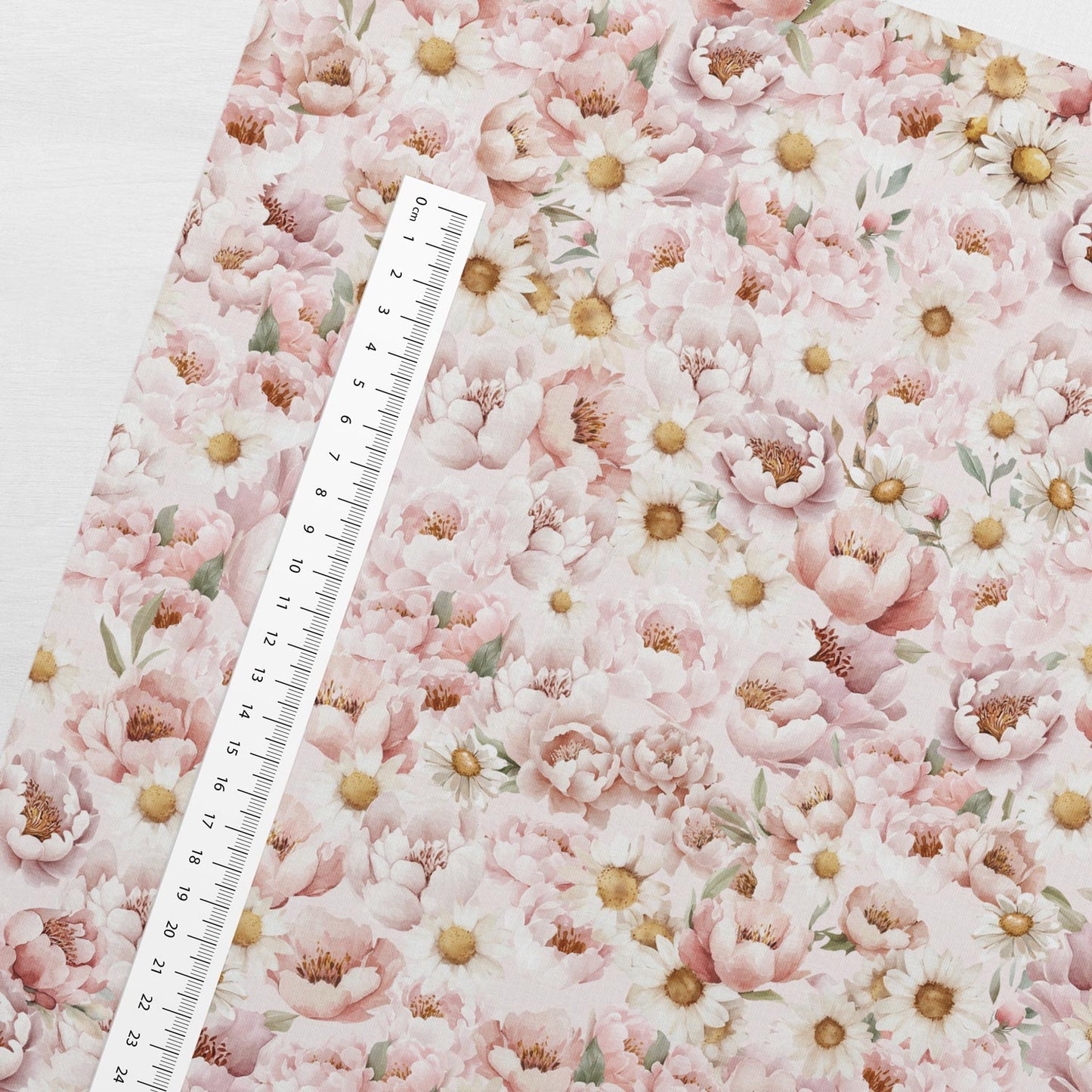 Cotton loopback knit - daisies and peonies 250 g/m²