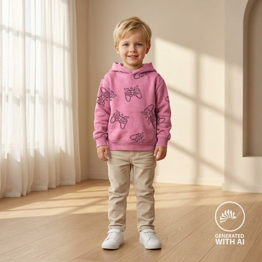 Image of cotton loopback jersey game controller on pink – available online at Charlotte's Fabrics