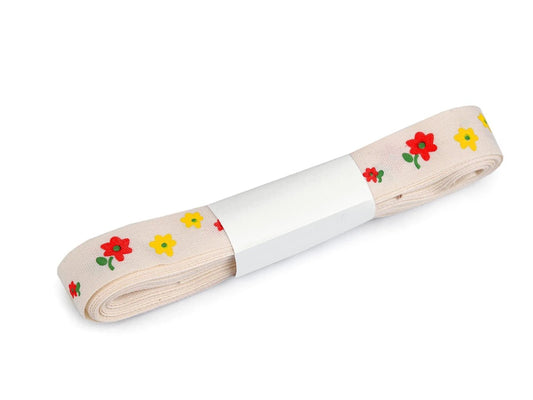 Kokvilnas lente ar ziedu apdruku | 15 mm 5 m