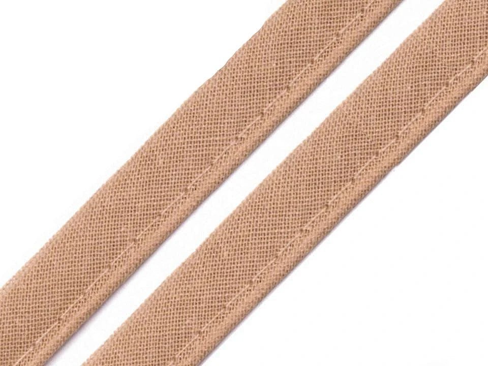 Cotton ribbon with cord 12 mm - light brown