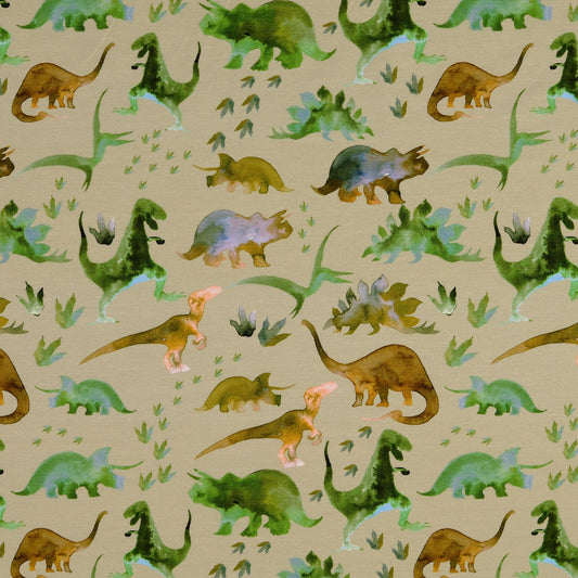 Image de jersey en coton à dinosaures – disponible en ligne chez Šarlotes audumi