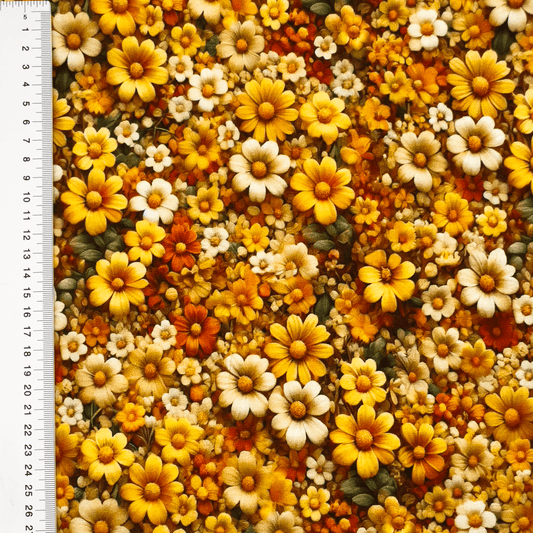 Cotton jersey - yellow flowers 200 g/m²