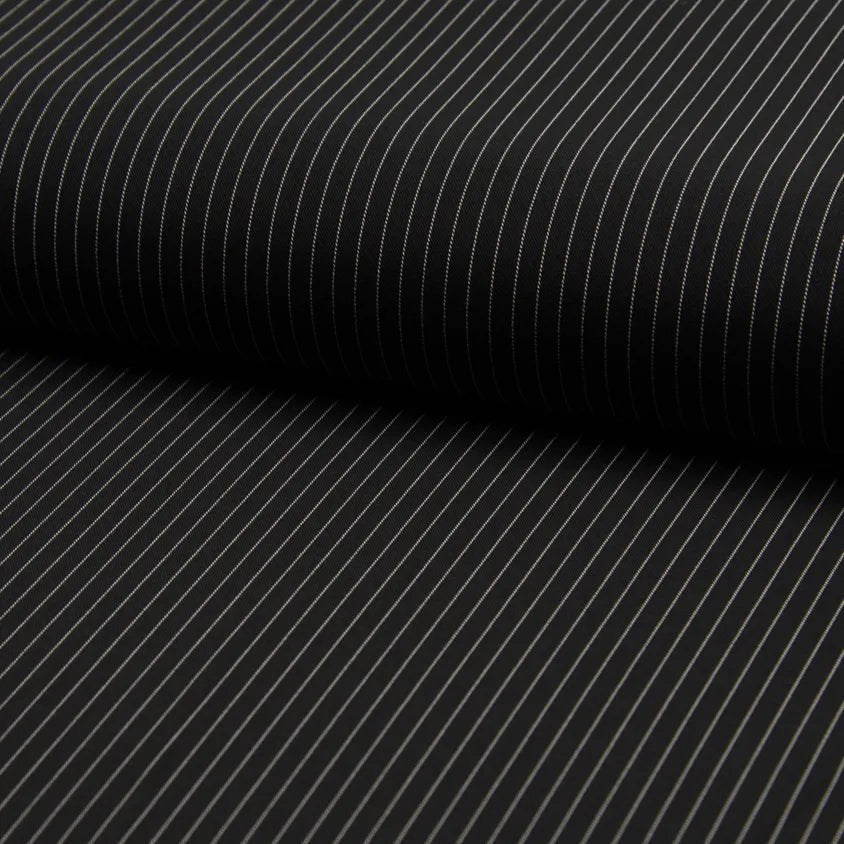 Suit fabric - black with fine stripes (5 mm) 205 g/m²