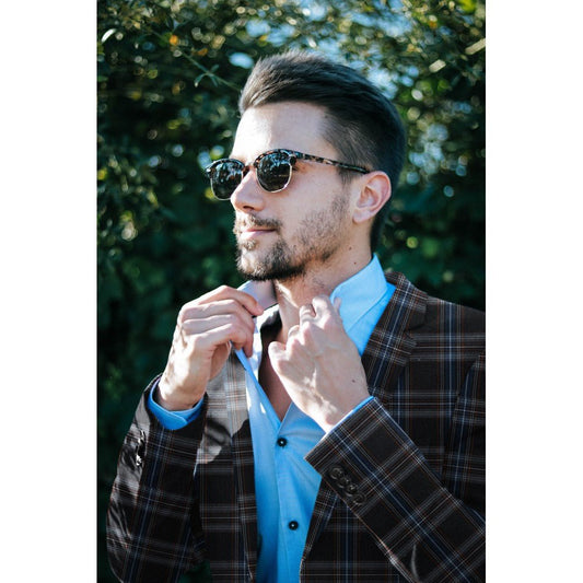 Suit fabric - blue, green checkered 230 g/m²