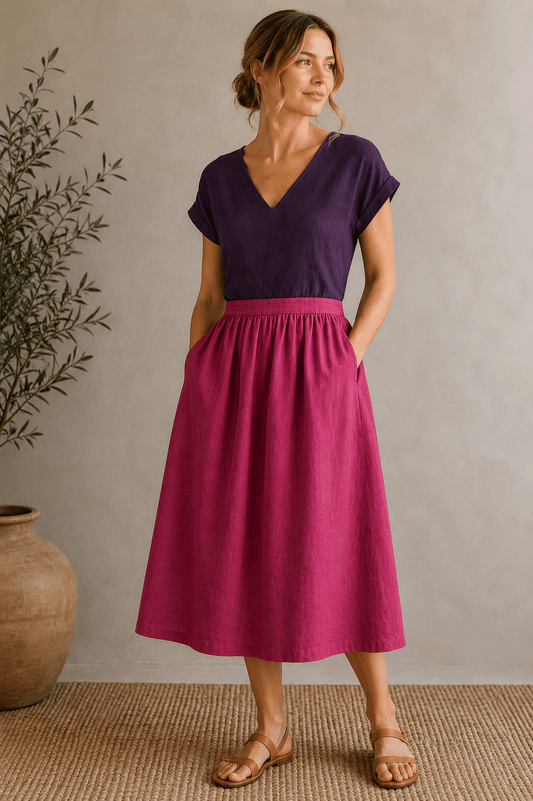 Image with fuchsia linen fabric 260 g/m² – available online at Šarlotes audumi