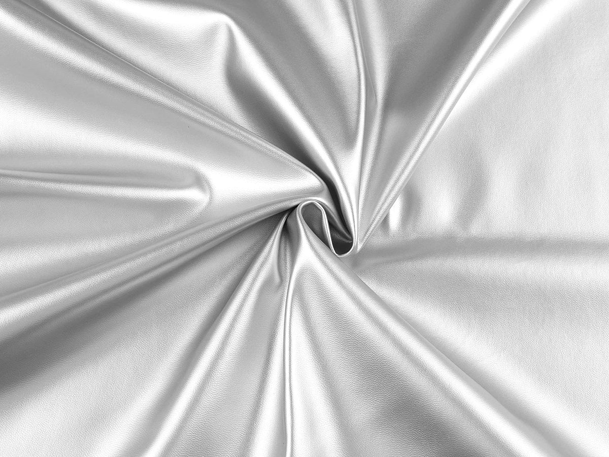 Image of faux leather with elastane, silver, 1 m pack – available online at Šarlotes audumi