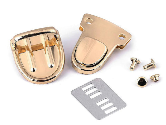 Image with metal clasp for bags, 30 × 40 mm – gold – available online at Šarlotes audumi