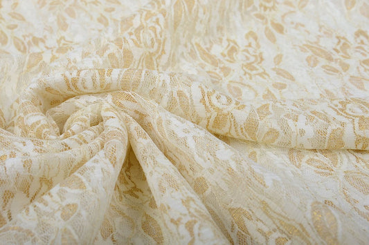 Tissu en dentelle fin avec dorure - noir 90 g/m²