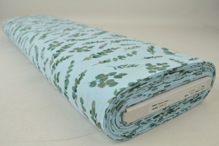 Muslin - eucalyptus on a blue background 140 g/m²